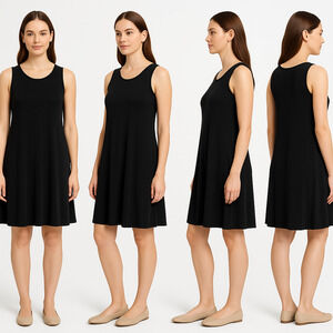 Time And Tru Black Round Neck A Line Sleeveless Casual Dress‎ Womens Small